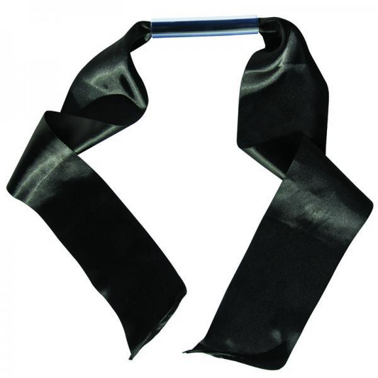 Black Sex & Mischief Silky bit gag with adjustable polyester sash for comfortable restraint and play