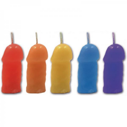 Rainbow Pecker Party Candles 5 pack in assorted colors, 2.5-inch jasmine scented wax candles for parties