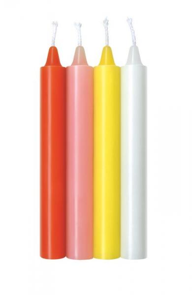 The I Like Wax 9 warm drip candles pastel 4-pack in orange, pink, yellow, and white for wax-play and sensory BDSM experience
