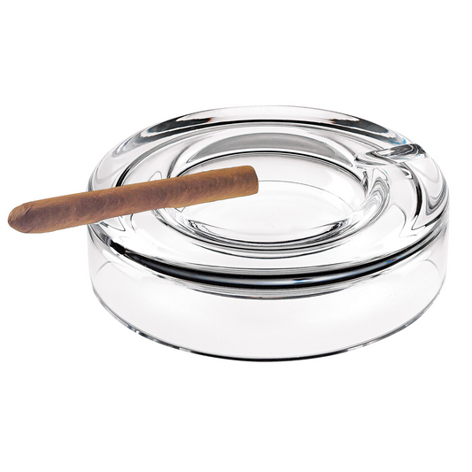 Mouth blown European crystal cigar ash tray with clear glass design and elegant craftsmanship