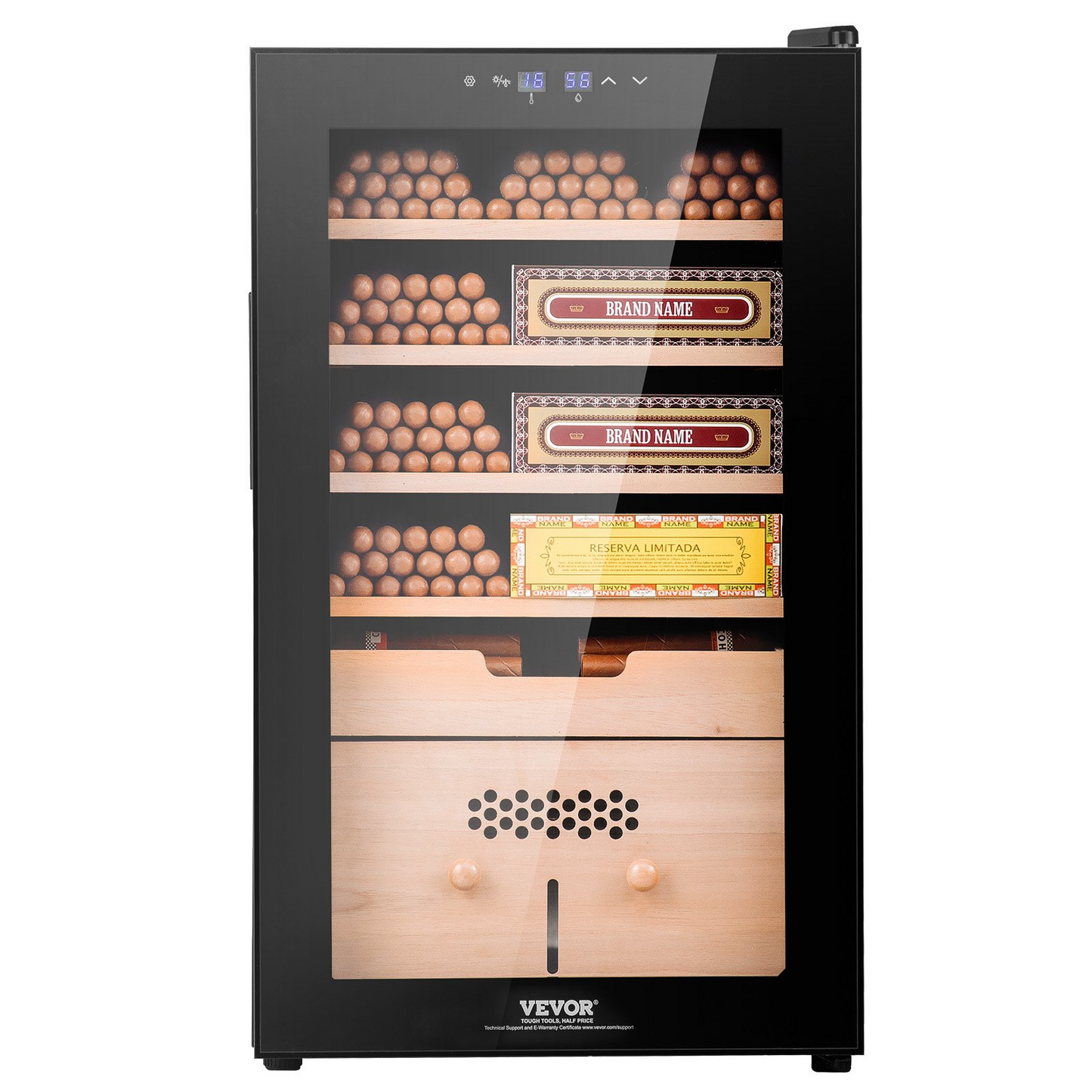 VEVOR Electric Cigar Humidor cabinet with cooling, heating, humidity control, 5-layer Spanish cedar wood, double mirror glass door, black finish, stores 400 cigars.