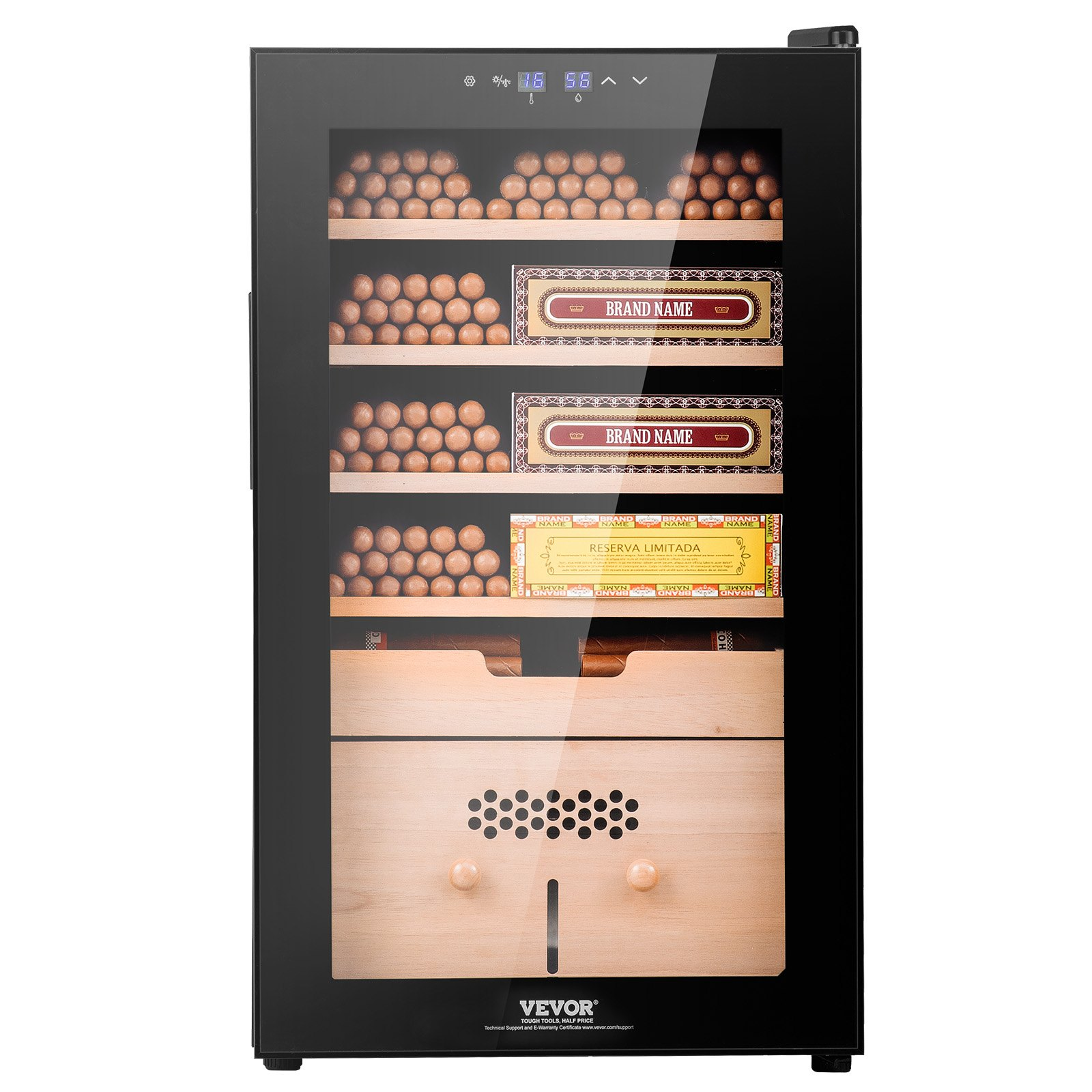 VEVOR Electric Cigar Humidor cabinet with cooling, heating, humidity control, 5-layer Spanish cedar wood, double mirror glass door, black finish, stores 400 cigars.