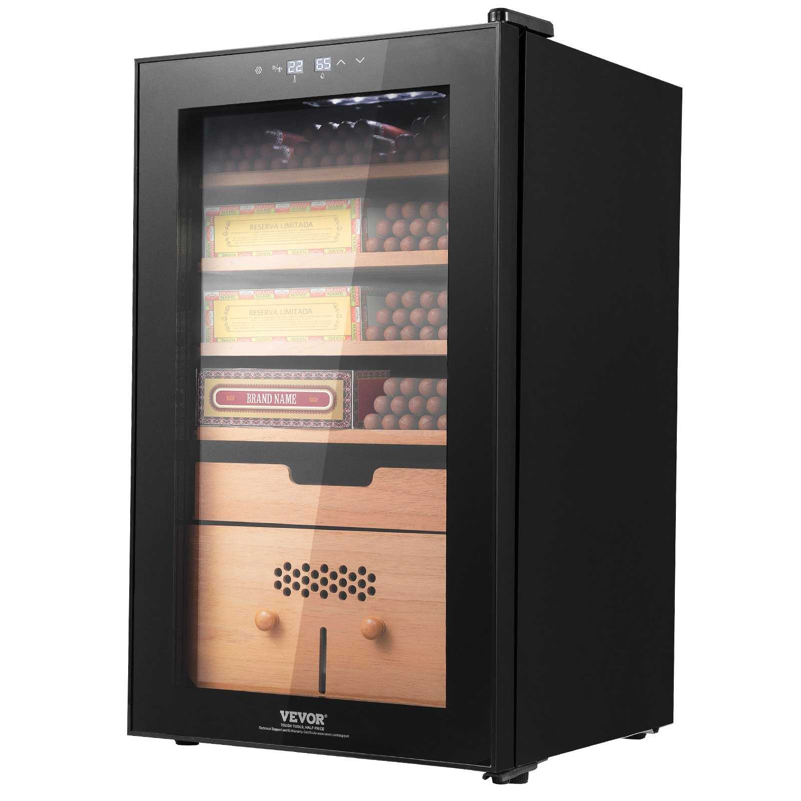 VEVOR Electric Cigar Humidor black cabinet with Spanish cedar wood shelves and glass door, cooling and humidity control, 400 cigar capacity