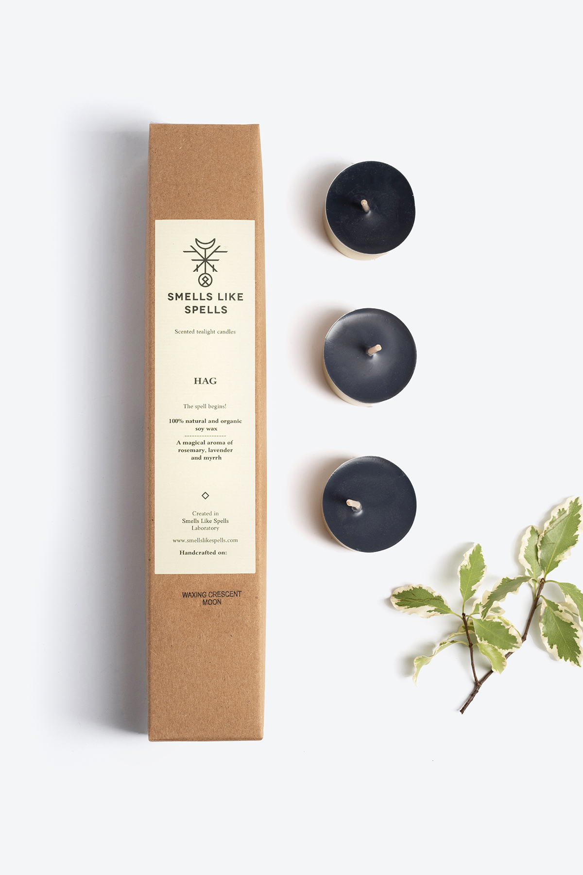 Scented tealight candles HAG in black with natural soy wax and protective aromatherapeutic scents in eco-friendly packaging