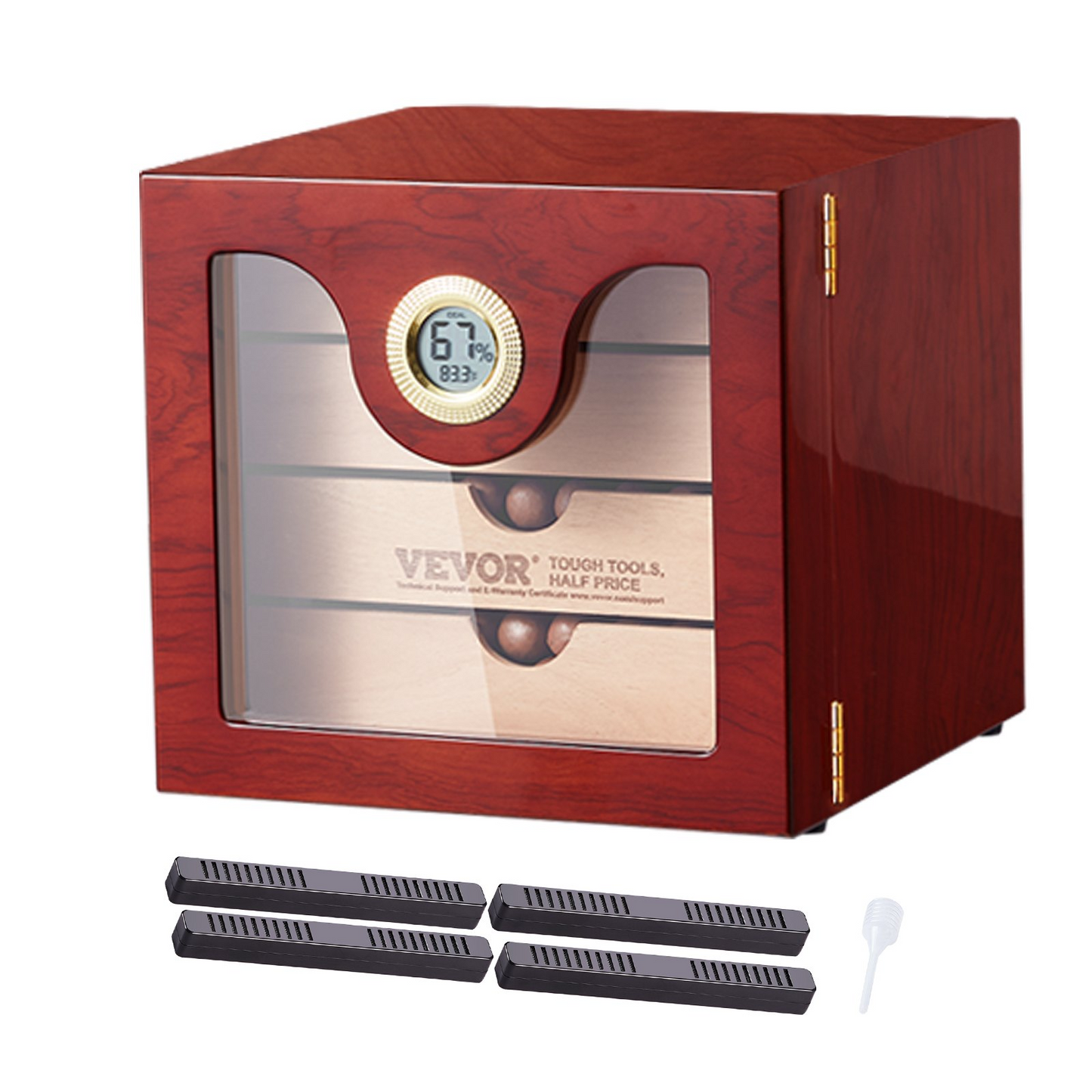 VEVOR 100 Cigar Humidor cabinet with cedar wood, humidifier, hygrometer, and shelves for 50-100 cigars.