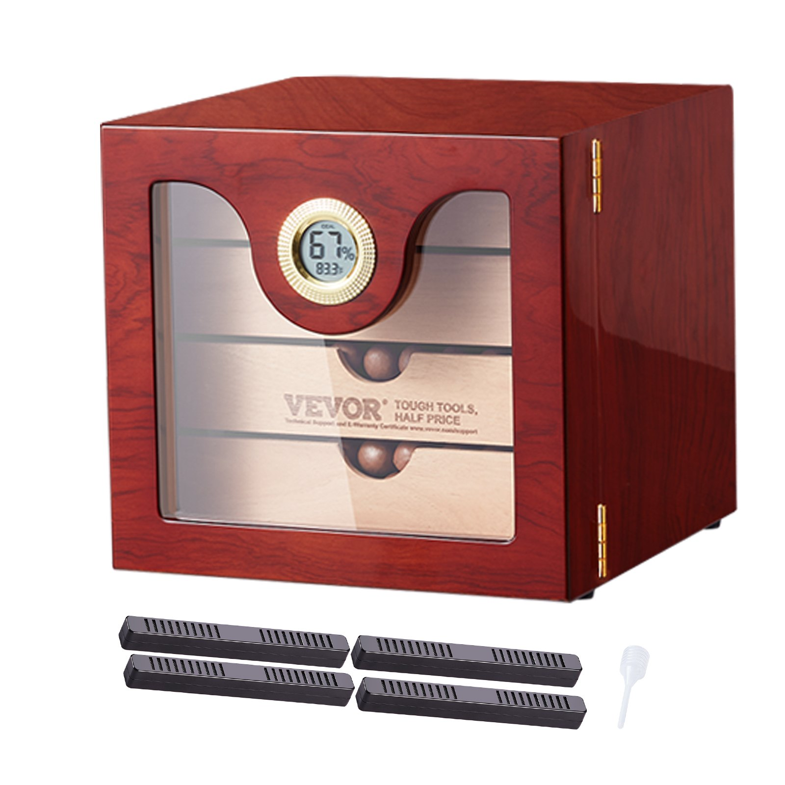 VEVOR 100 Cigar Humidor cabinet with cedar wood, humidifier, hygrometer, and shelves for 50-100 cigars.