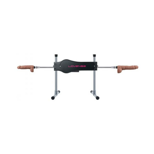 Lovense Sex Machine with adjustable tilt, dual silicone attachments, Bluetooth app control, and variable speed up to 300 strokes per minute.
