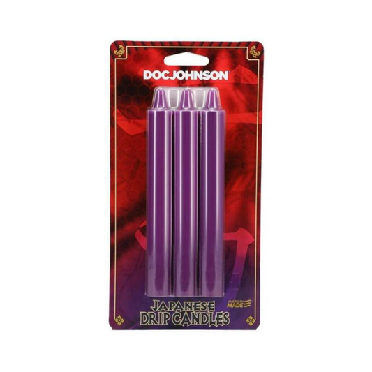 Three-pack of purple Japanese Drip Candles by Doc Johnson for sensation play and mood setting