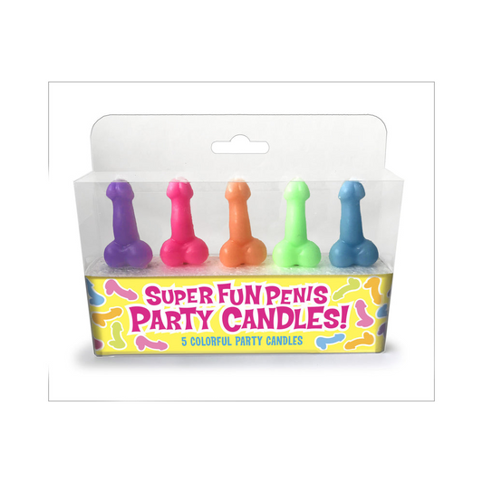 Pack of 5 colorful rainbow penis-shaped novelty party candles by Candyprints