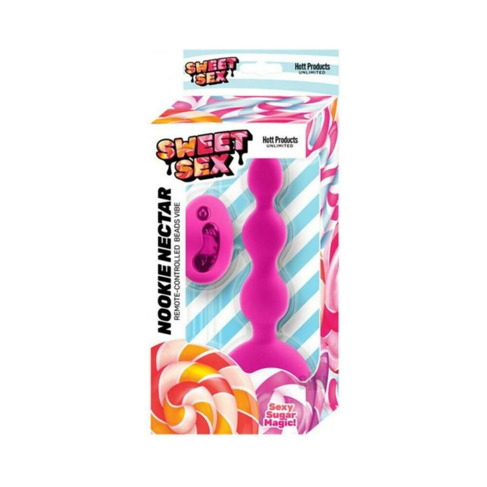 Sweet Sex Nookie Nectar silicone plunger with remote control, 10 vibration and tongue-licking frequencies, and warming function in pink packaging