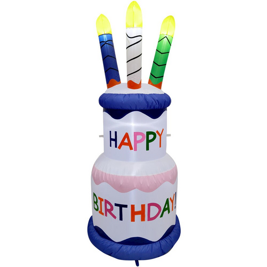 6ft tall inflatable birthday cake with colorful candles and LED lights for outdoor party decoration
