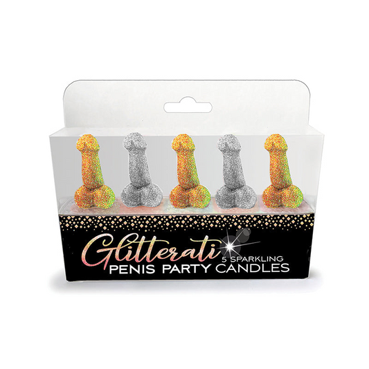 Glitterati Penis Party sparkling candles 5-pack in gold and silver for bachelorette celebrations