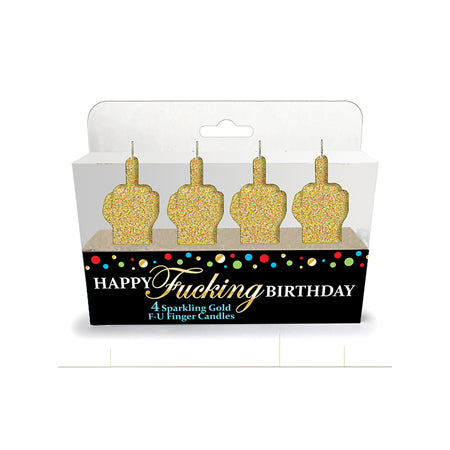 Happy Fucking Birthday gold glitter middle finger birthday candles set of four