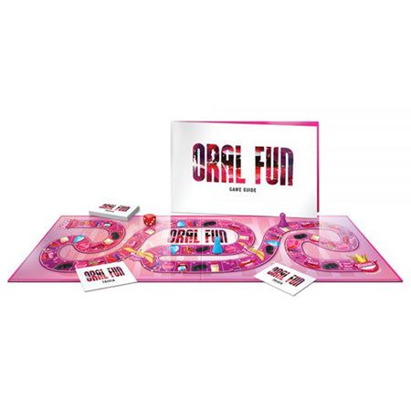 Oral Fun Sex Game board with cards, dice, and game guide for intimate exploration and playful challenges.