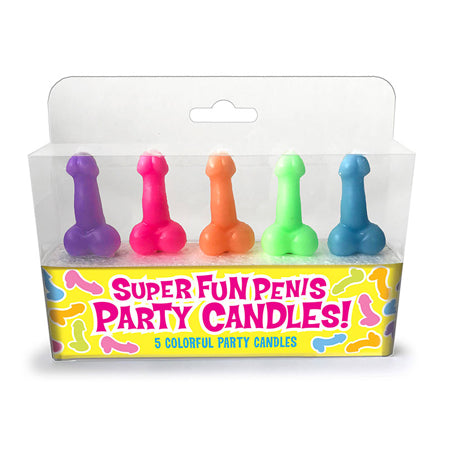 Super Fun Penis Candles pack of 5 rainbow-colored penis-shaped party candles for adult-themed celebrations
