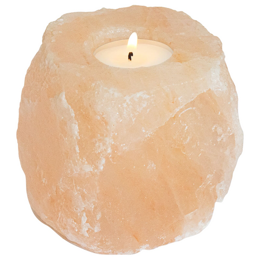 Set of four vidaXL pink Himalayan salt stone tealight holders with natural texture and soft glow