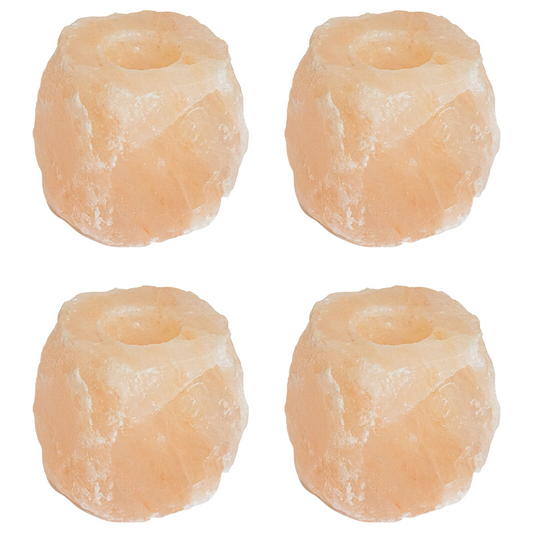 Set of four vidaXL Himalayan pink salt stone tealight holders with natural textured finish