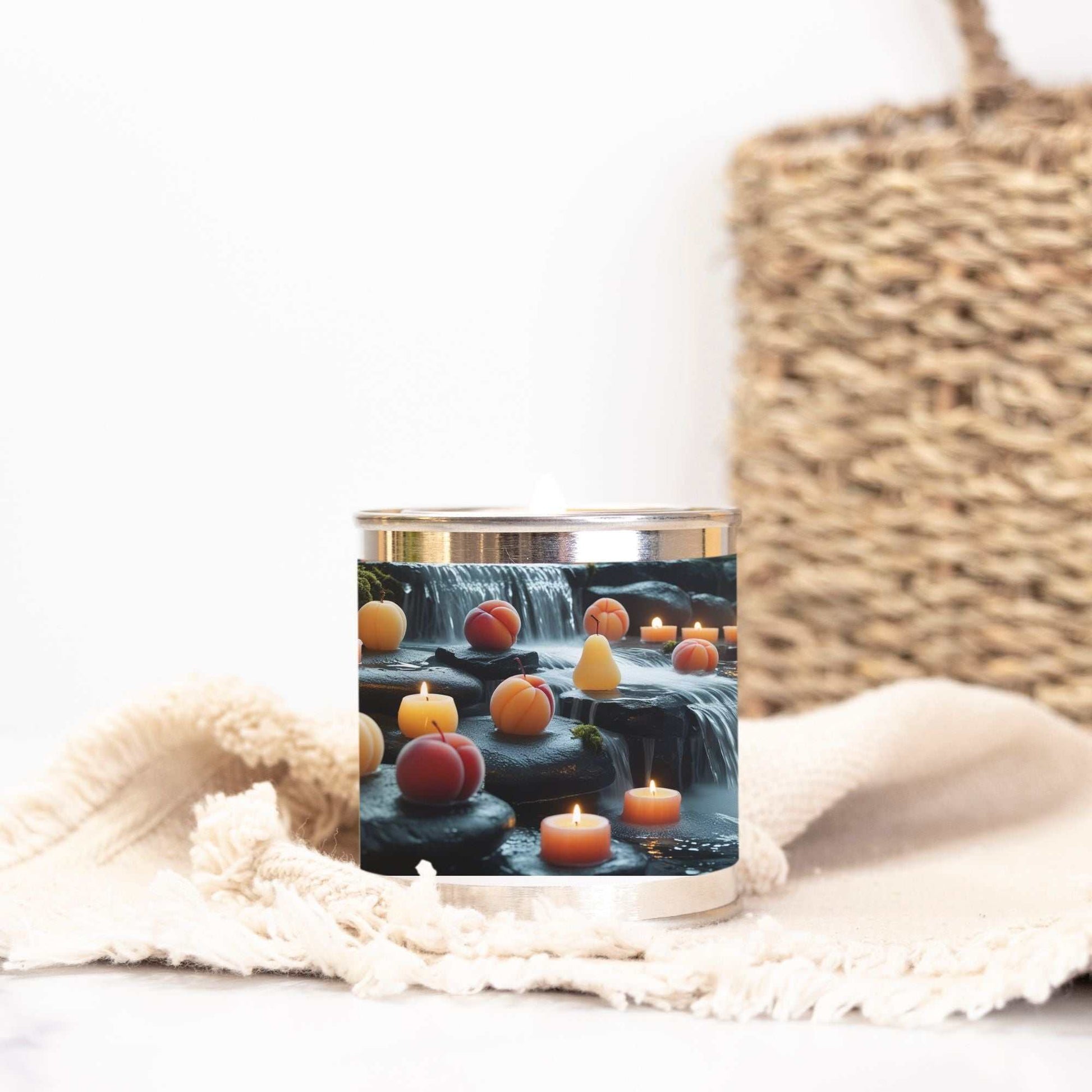 8 oz hand-poured Candle Paint Can with nature-inspired design and warm glowing flame